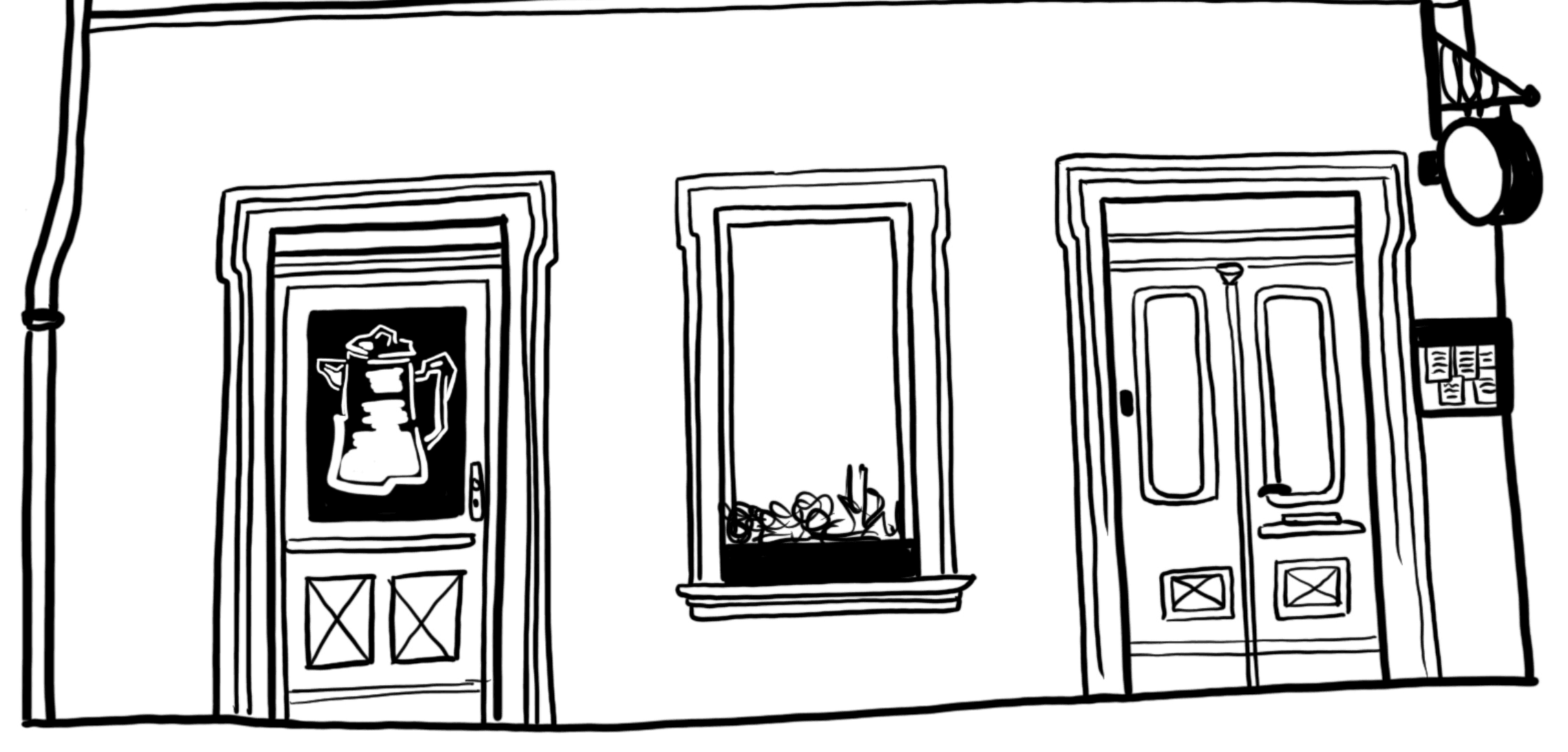 Illustration des Café Krumm und Schief